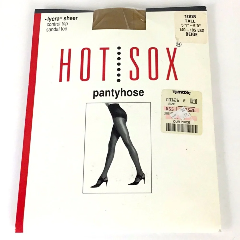 Vintage Hot Sox Sheer Control Top Beige Pantyhose Tall